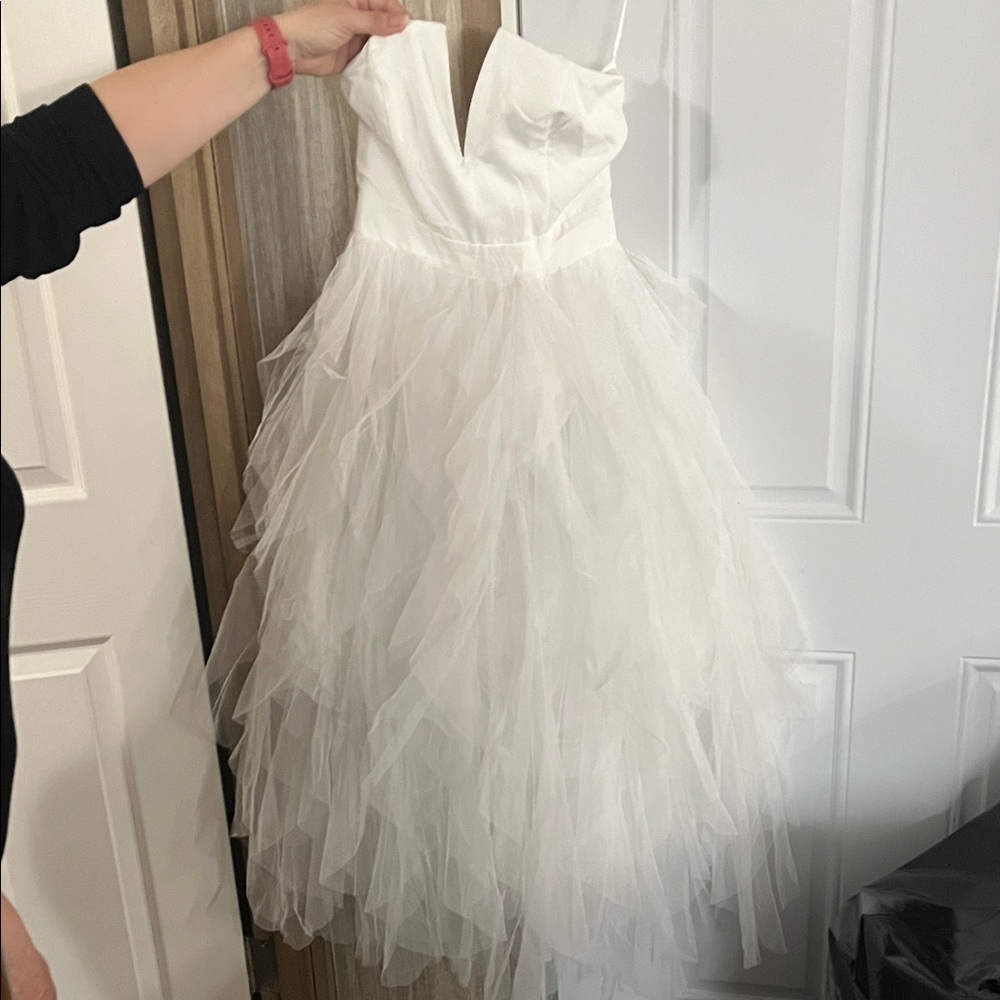 AKIRA White Layered Tulle Dress